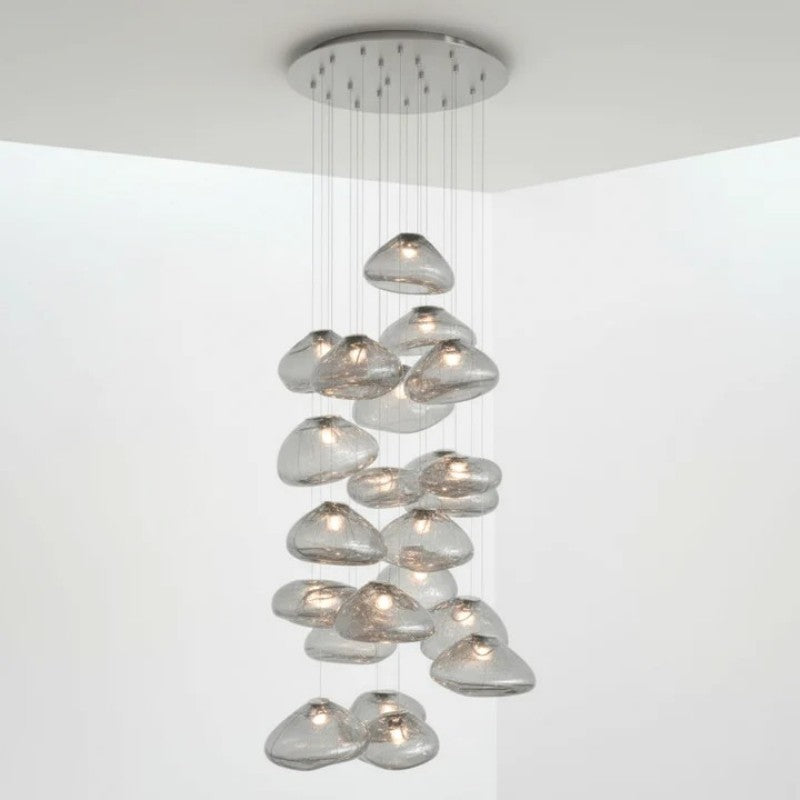 Glazen Hanglamp met Organische Textuur Transparant Rookgrijs Amber