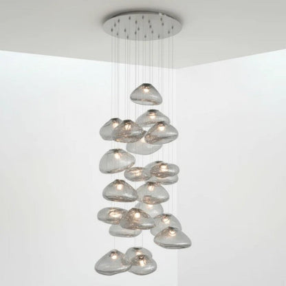 Glazen Hanglamp met Organische Textuur Transparant Rookgrijs Amber