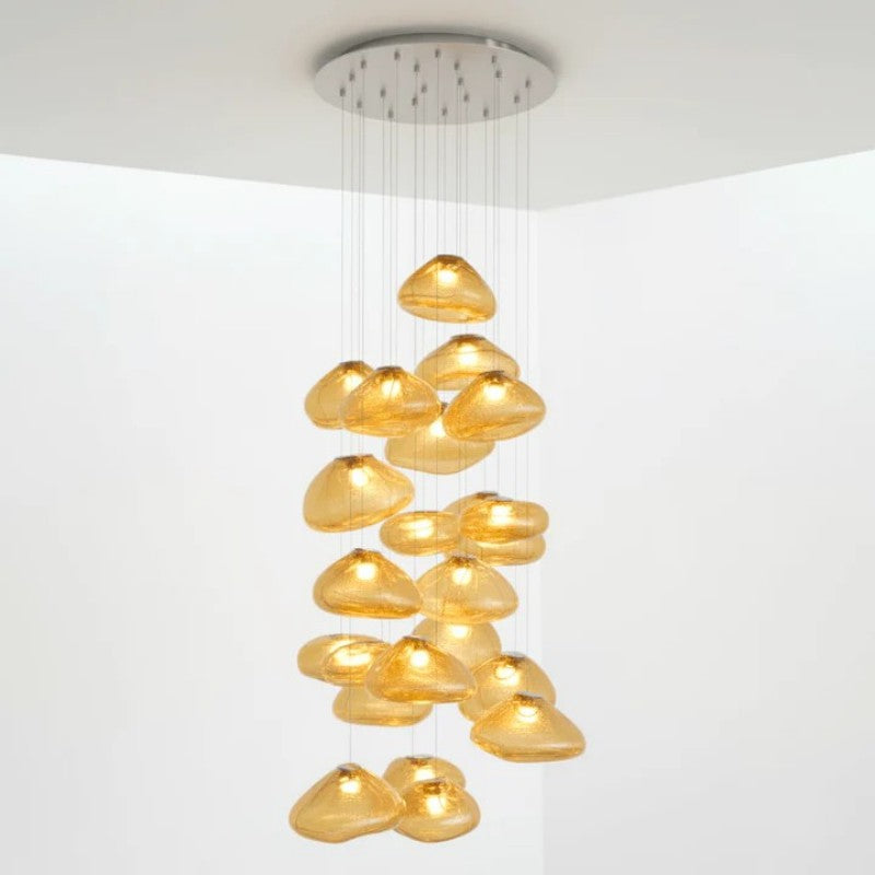 Glazen Hanglamp met Organische Textuur Transparant Rookgrijs Amber
