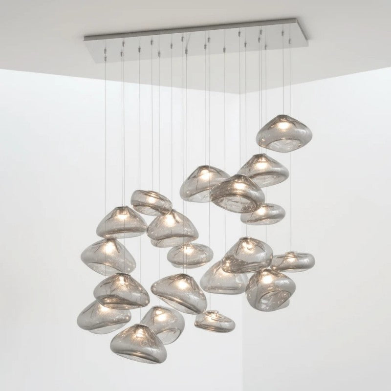 Glazen Hanglamp met Organische Textuur Transparant Rookgrijs Amber