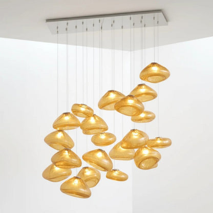 Glazen Hanglamp met Organische Textuur Transparant Rookgrijs Amber