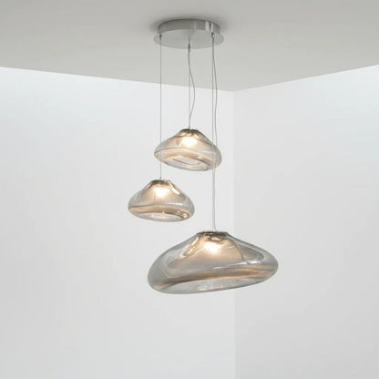 Glazen Hanglamp met Organische Textuur Transparant Rookgrijs Amber