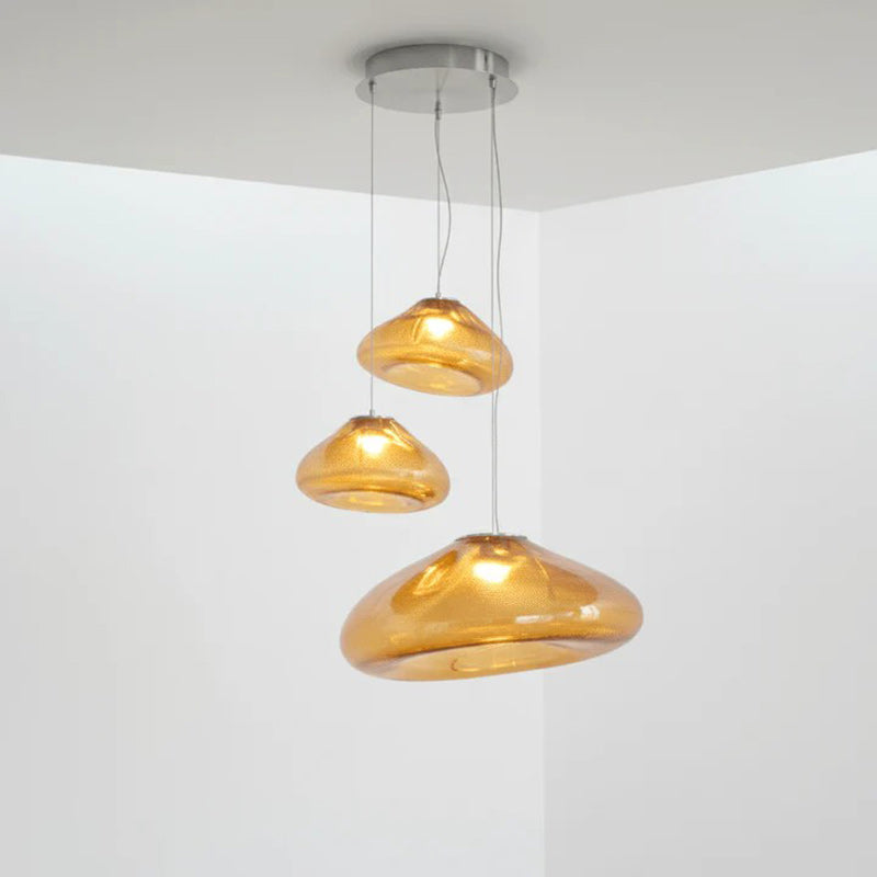 Glazen Hanglamp met Organische Textuur Transparant Rookgrijs Amber