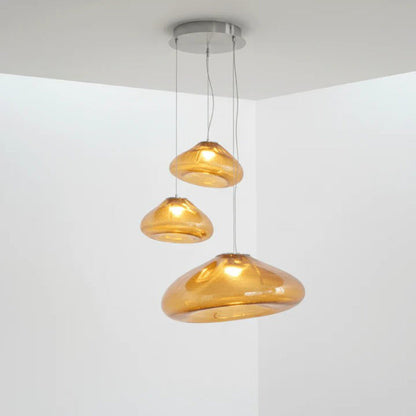 Glazen Hanglamp met Organische Textuur Transparant Rookgrijs Amber