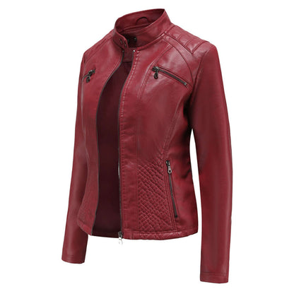 Dames Leren Jas Elegante Klassieke Stijl