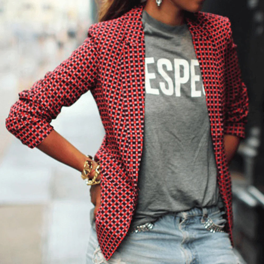 Dames Blazer Moderne Geometrische Print Stijlvolle Jas - StudioMarella