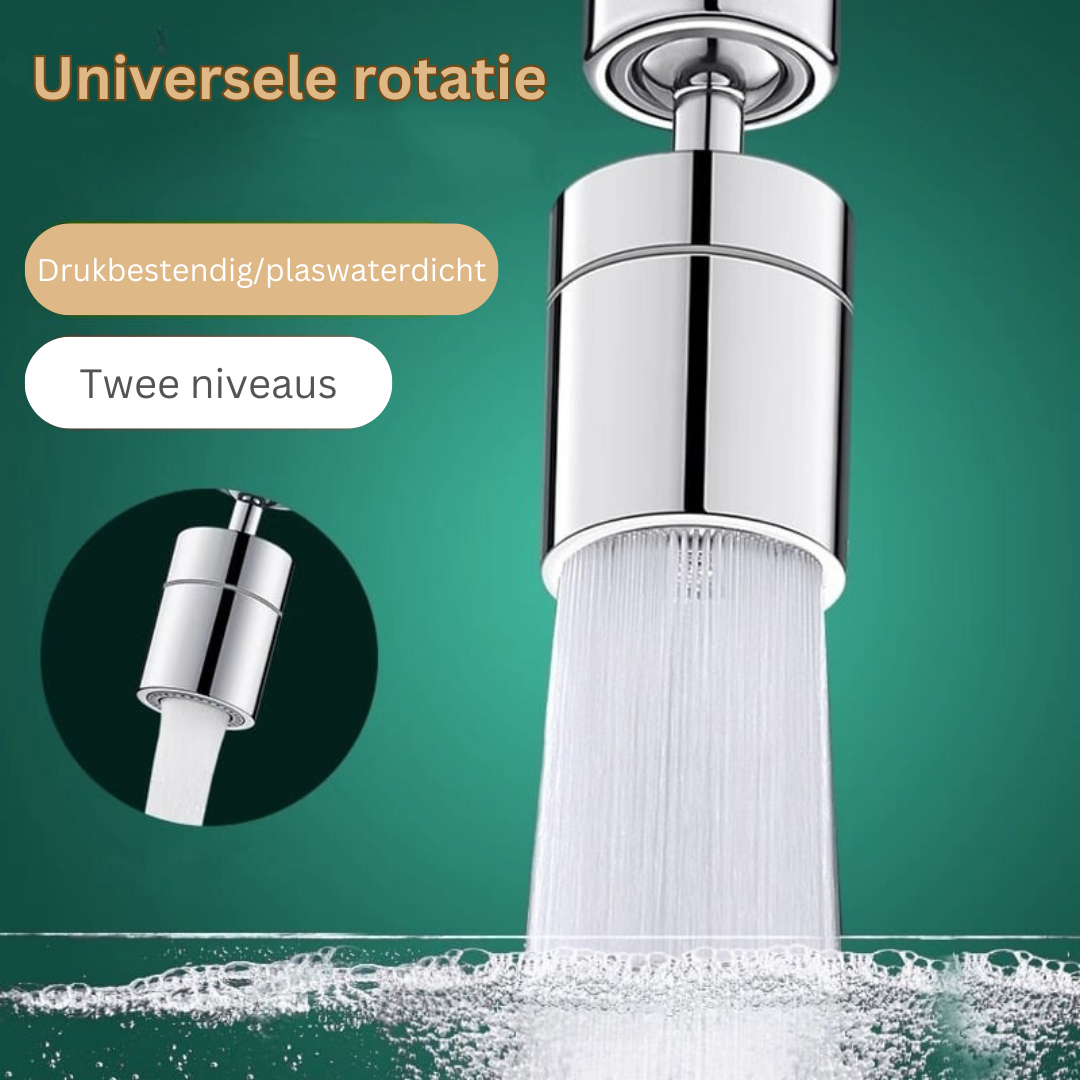 Kraan Spuitmond met 720° Draaibare Kop – Spatvrij Sproeikop met Anti-Spetter Technologie en Dubbele Waterstraal voor Keuken en Badkamer