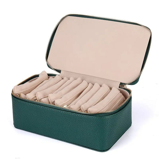 Sieradendoos met Transparante Vakjes 21,5 cm Wit Groen Blauw Roze Zwart PU-Leer Flanel Voering 12 Ritszakjes Ringendoos Kettinghouder Oorbellen Opbergen Sieraden Opbergdoos Juwelendoos Organizer Dames