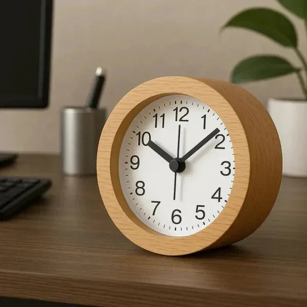 Stille Wekker van Beuken met LED-Nachtverlichting Analoog Quartz met Snooze-Functie