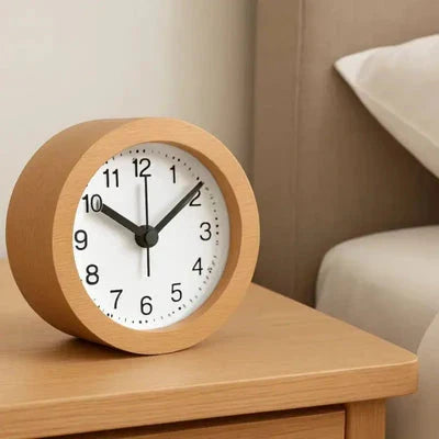 Stille Wekker van Beuken met LED-Nachtverlichting Analoog Quartz met Snooze-Functie