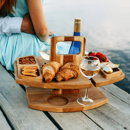 Picknicktafel Hout Met Wijnhouder Opvouwbaar Draagbaar 31x36x26cm