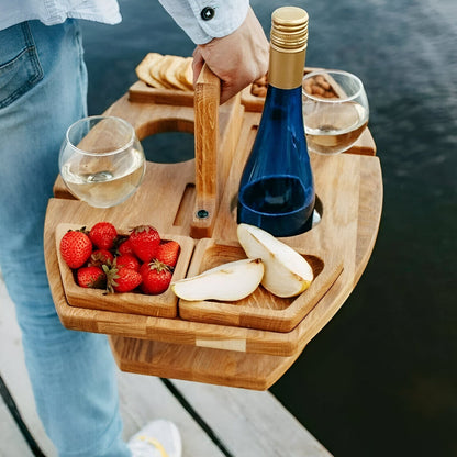 Picknicktafel Hout Met Wijnhouder Opvouwbaar Draagbaar 31x36x26cm