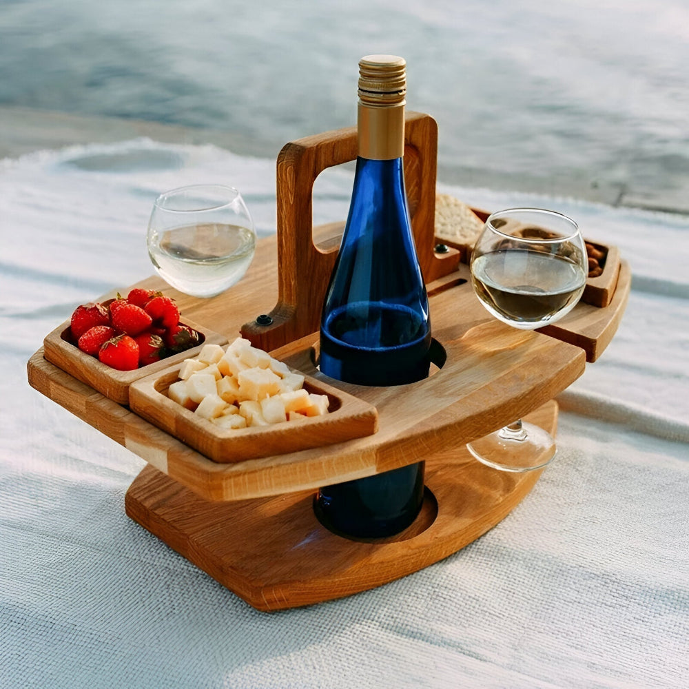 Picknicktafel Hout Met Wijnhouder Opvouwbaar Draagbaar 31x36x26cm