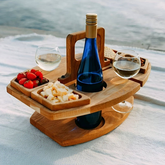Picknicktafel Hout Met Wijnhouder Opvouwbaar Draagbaar 31x36x26cm