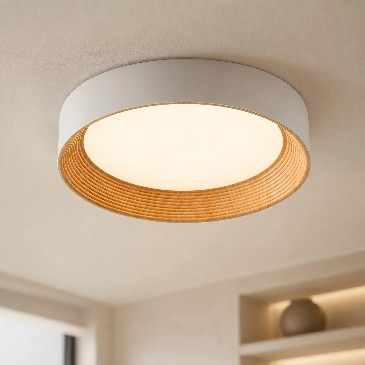 LED Plafondlamp Keuken Rond met Houten Rand – Warm Licht Opbouwlamp – Plafondverlichting voor Keuken Gang en Overloop