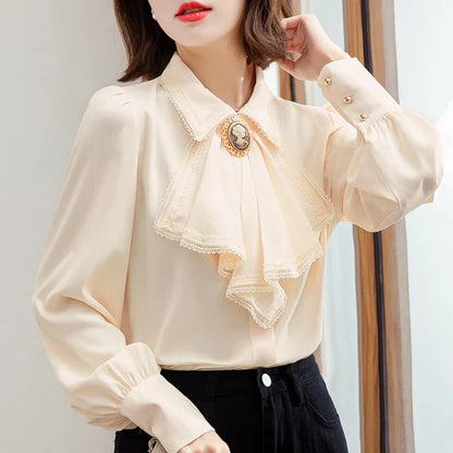 Vrouwelijke Blouse Retro Stijl Blauw Chiffon