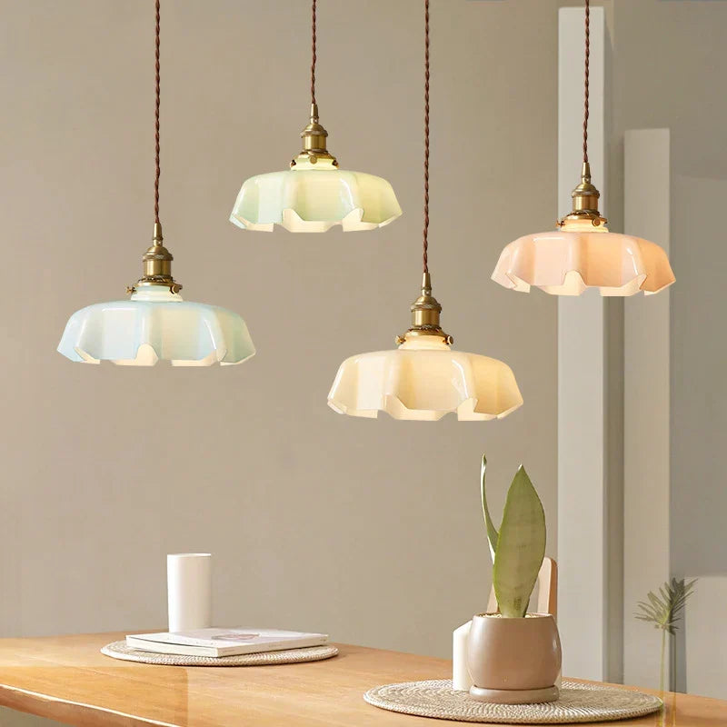 Hanglamp Messing Glas Vintage Frans Stijl Keuken Woonkamer Eettafel Pendellamp
