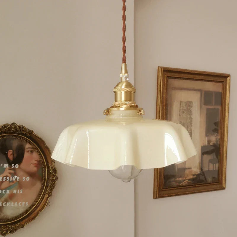 Hanglamp Messing Glas Vintage Frans Stijl Keuken Woonkamer Eettafel Pendellamp