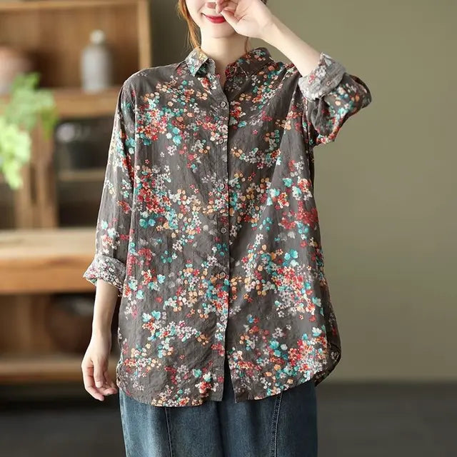 Bloemenprint Shirt van Katoen en Linnen Zomer Stijl - StudioMarella