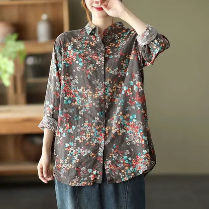 Bloemenprint Shirt van Katoen en Linnen Zomer Stijl - StudioMarella