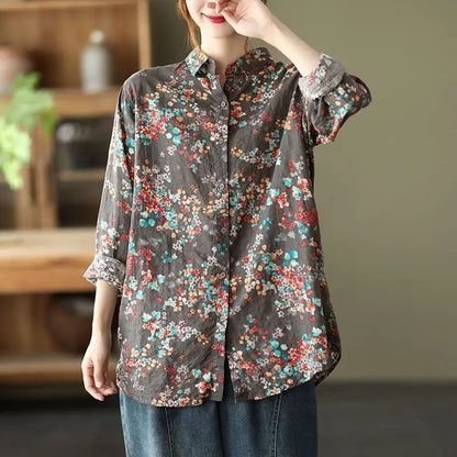 Bloemenprint Shirt van Katoen en Linnen Zomer Stijl