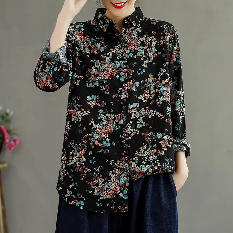Bloemenprint Shirt van Katoen en Linnen Zomer Stijl