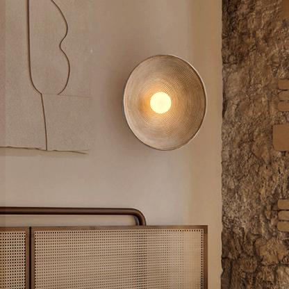 Japandi Wandlamp Hout Glas Rond Retro Vintage 27cm Woonkamer Slaapkamer Hal