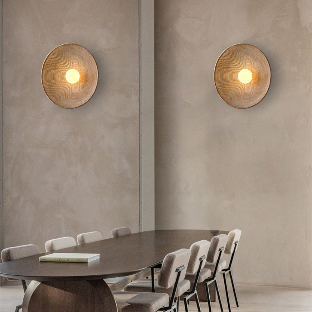 Japandi Wandlamp Hout Glas Rond Retro Vintage 27cm Woonkamer Slaapkamer Hal
