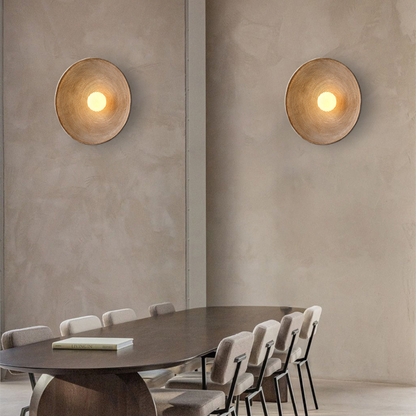 Japandi Wandlamp Hout Glas Rond Retro Vintage 27cm Woonkamer Slaapkamer Hal