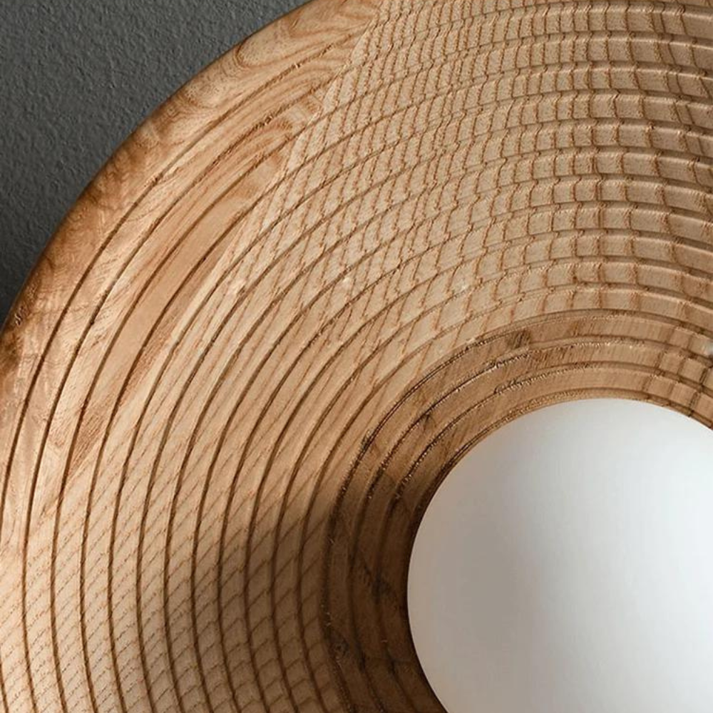 Japandi Wandlamp Hout Glas Rond Retro Vintage 27cm Woonkamer Slaapkamer Hal
