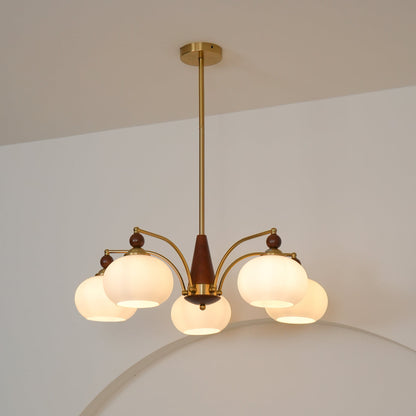 Retro Calliope Kroonluchter – Metalen Hanglamp met Glazen Kappen – 3, 5 of 8 Lichtpunten – Klassiek Vintage Design voor Eetkamer en Woonkamer