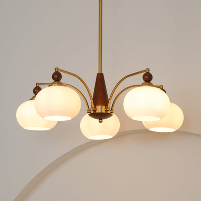 Retro Calliope Kroonluchter – Metalen Hanglamp met Glazen Kappen – 3, 5 of 8 Lichtpunten – Klassiek Vintage Design voor Eetkamer en Woonkamer