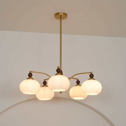 Retro Calliope Kroonluchter – Metalen Hanglamp met Glazen Kappen – 3, 5 of 8 Lichtpunten – Klassiek Vintage Design voor Eetkamer en Woonkamer