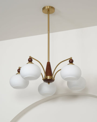 Retro Calliope Kroonluchter – Metalen Hanglamp met Glazen Kappen – 3, 5 of 8 Lichtpunten – Klassiek Vintage Design voor Eetkamer en Woonkamer