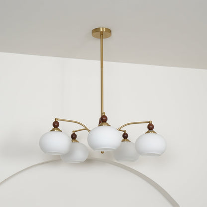 Retro Calliope Kroonluchter – Metalen Hanglamp met Glazen Kappen – 3, 5 of 8 Lichtpunten – Klassiek Vintage Design voor Eetkamer en Woonkamer