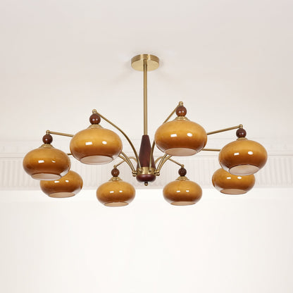 Retro Calliope Kroonluchter – Metalen Hanglamp met Glazen Kappen – 3, 5 of 8 Lichtpunten – Klassiek Vintage Design voor Eetkamer en Woonkamer