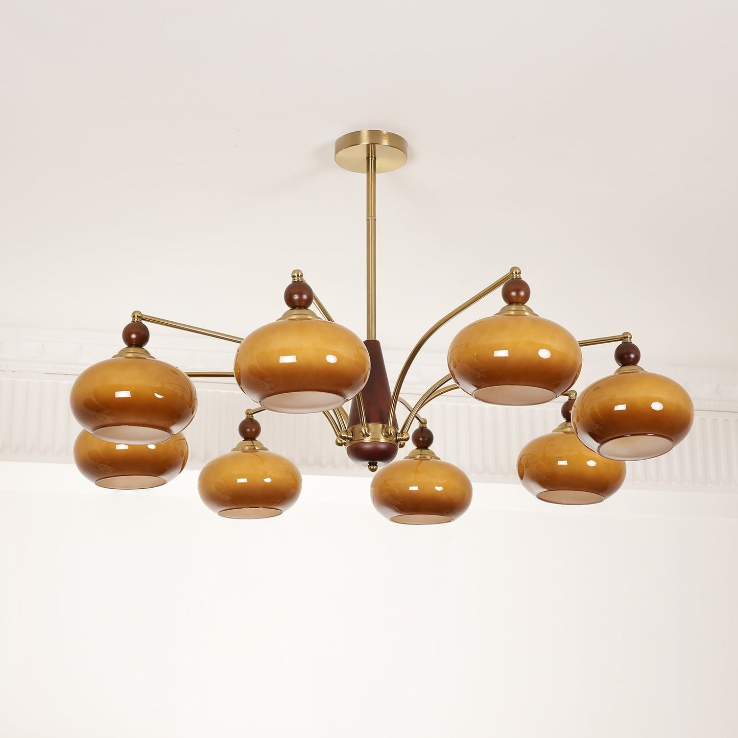 Retro Calliope Kroonluchter – Metalen Hanglamp met Glazen Kappen – 3, 5 of 8 Lichtpunten – Klassiek Vintage Design voor Eetkamer en Woonkamer
