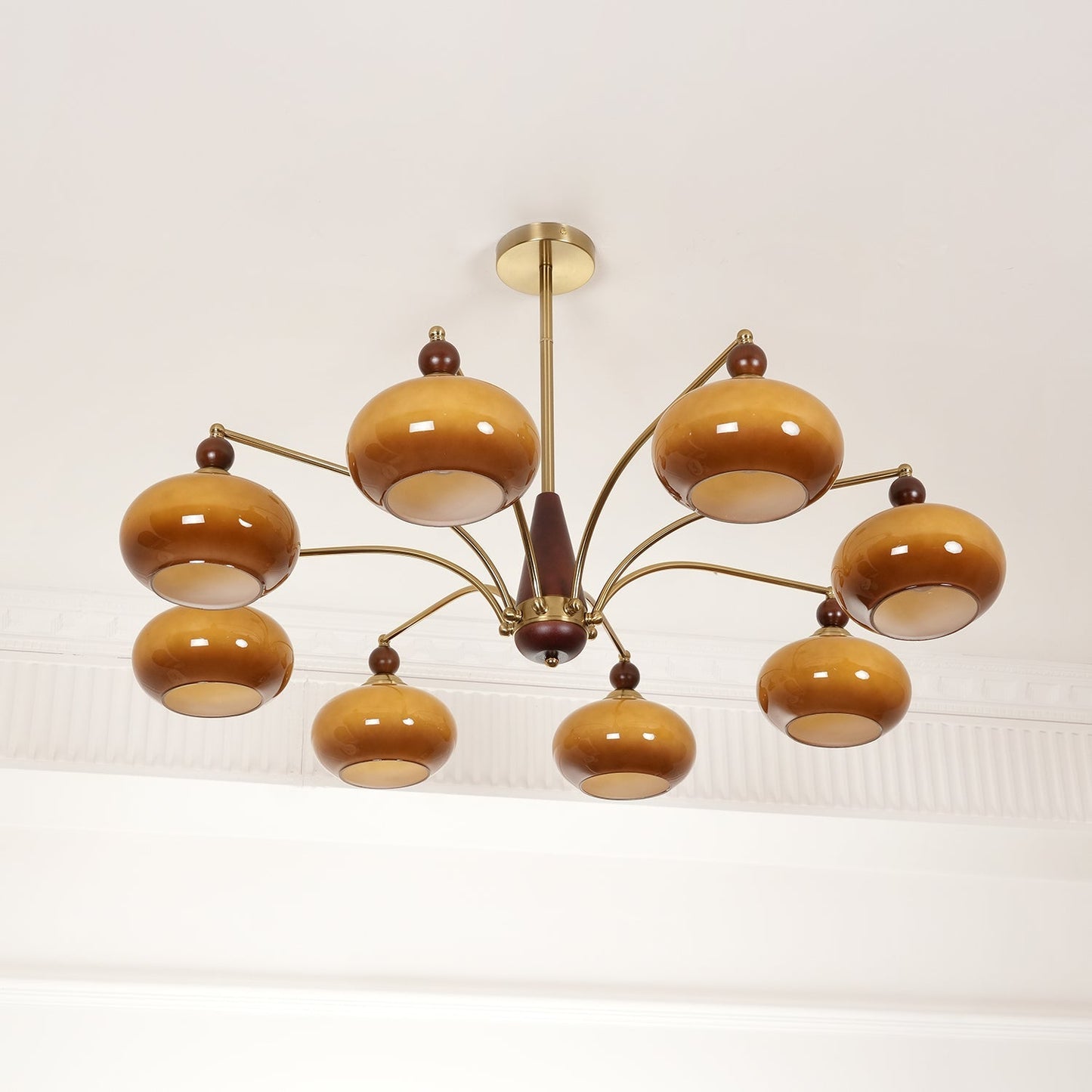 Retro Calliope Kroonluchter – Metalen Hanglamp met Glazen Kappen – 3, 5 of 8 Lichtpunten – Klassiek Vintage Design voor Eetkamer en Woonkamer