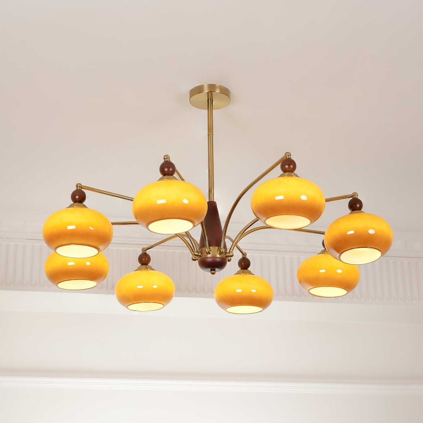 Retro Calliope Kroonluchter – Metalen Hanglamp met Glazen Kappen – 3, 5 of 8 Lichtpunten – Klassiek Vintage Design voor Eetkamer en Woonkamer