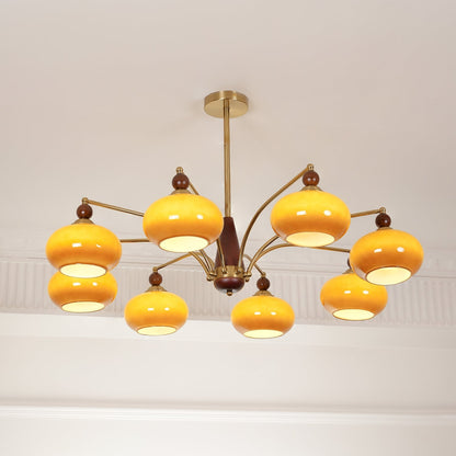 Retro Calliope Kroonluchter – Metalen Hanglamp met Glazen Kappen – 3, 5 of 8 Lichtpunten – Klassiek Vintage Design voor Eetkamer en Woonkamer