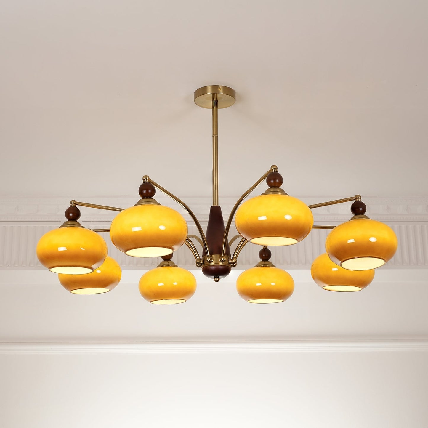 Retro Calliope Kroonluchter – Metalen Hanglamp met Glazen Kappen – 3, 5 of 8 Lichtpunten – Klassiek Vintage Design voor Eetkamer en Woonkamer
