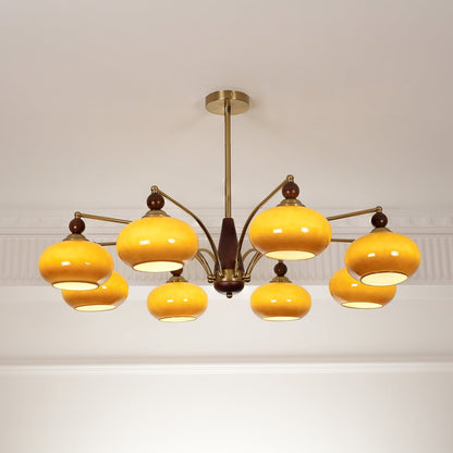 Retro Calliope Kroonluchter – Metalen Hanglamp met Glazen Kappen – 3, 5 of 8 Lichtpunten – Klassiek Vintage Design voor Eetkamer en Woonkamer