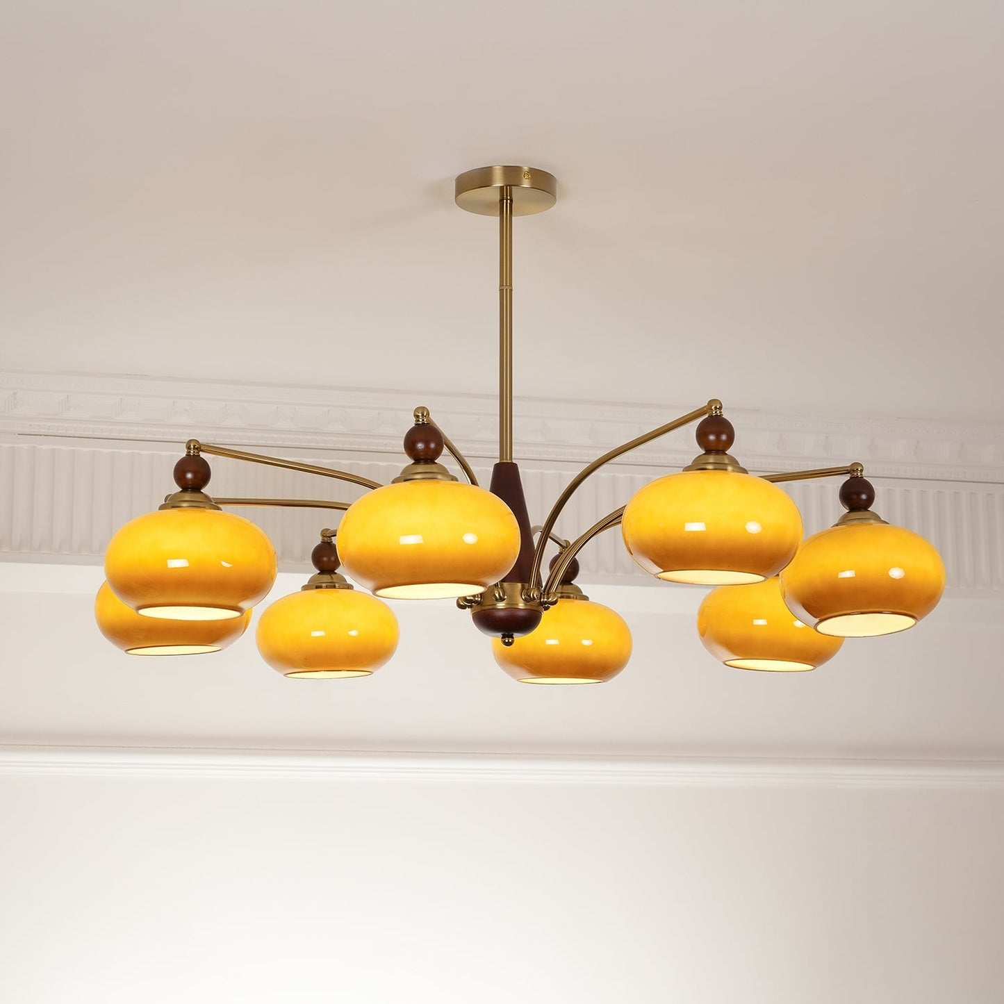 Retro Calliope Kroonluchter – Metalen Hanglamp met Glazen Kappen – 3, 5 of 8 Lichtpunten – Klassiek Vintage Design voor Eetkamer en Woonkamer