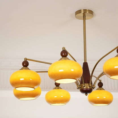 Retro Calliope Kroonluchter – Metalen Hanglamp met Glazen Kappen – 3, 5 of 8 Lichtpunten – Klassiek Vintage Design voor Eetkamer en Woonkamer