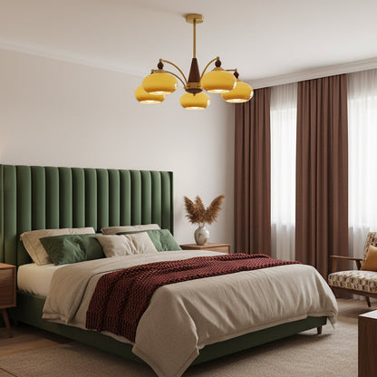 Retro Calliope Kroonluchter – Metalen Hanglamp met Glazen Kappen – 3, 5 of 8 Lichtpunten – Klassiek Vintage Design voor Eetkamer en Woonkamer