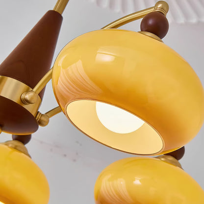 Retro Calliope Kroonluchter – Metalen Hanglamp met Glazen Kappen – 3, 5 of 8 Lichtpunten – Klassiek Vintage Design voor Eetkamer en Woonkamer