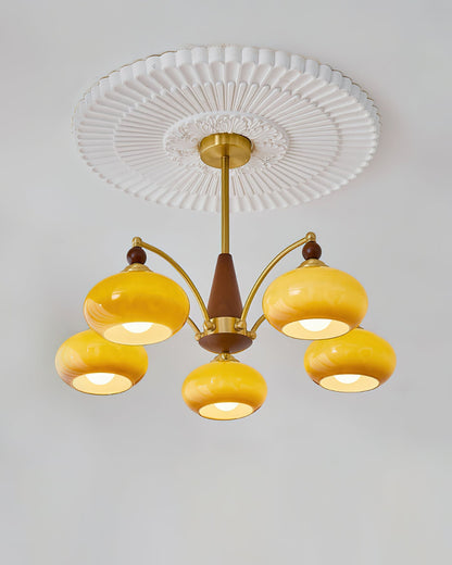 Retro Calliope Kroonluchter – Metalen Hanglamp met Glazen Kappen – 3, 5 of 8 Lichtpunten – Klassiek Vintage Design voor Eetkamer en Woonkamer