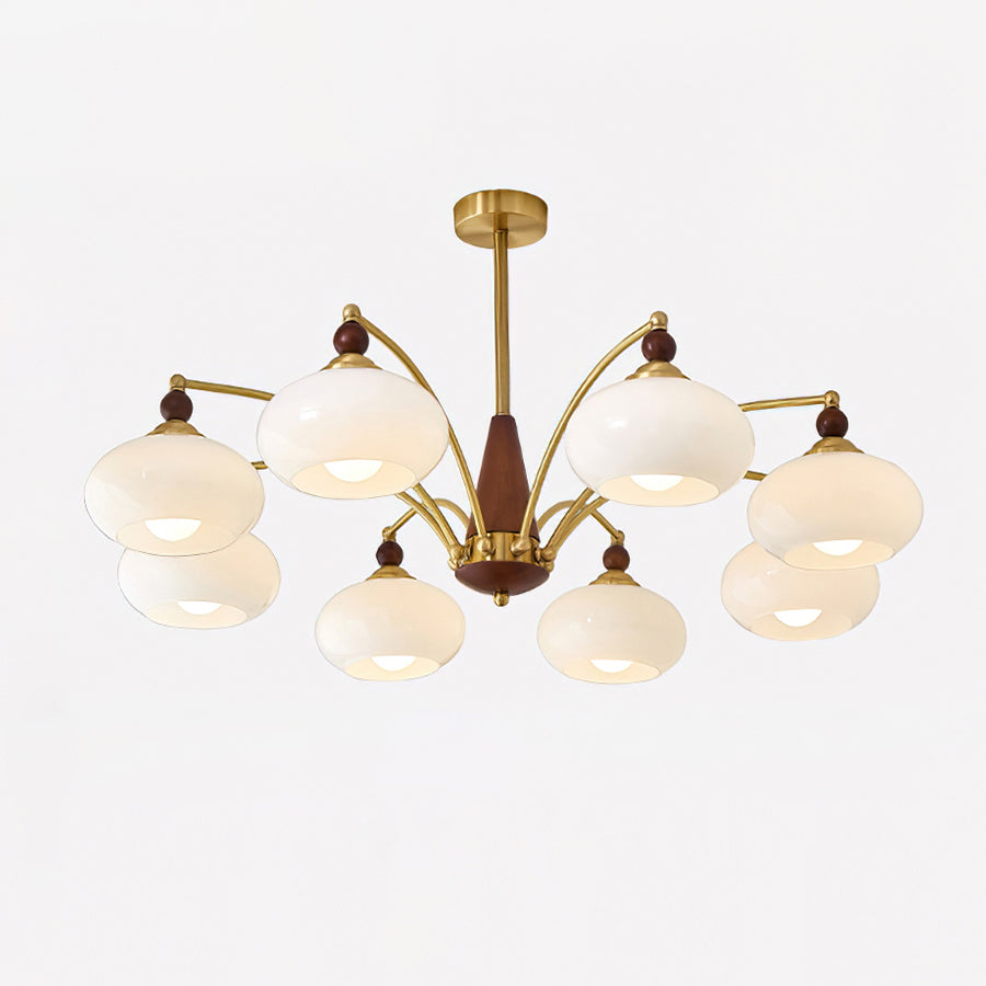 Retro Calliope Kroonluchter – Metalen Hanglamp met Glazen Kappen – 3, 5 of 8 Lichtpunten – Klassiek Vintage Design voor Eetkamer en Woonkamer