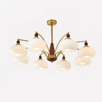 Retro Calliope Kroonluchter – Metalen Hanglamp met Glazen Kappen – 3, 5 of 8 Lichtpunten – Klassiek Vintage Design voor Eetkamer en Woonkamer