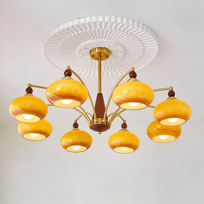 Retro Calliope Kroonluchter – Metalen Hanglamp met Glazen Kappen – 3, 5 of 8 Lichtpunten – Klassiek Vintage Design voor Eetkamer en Woonkamer
